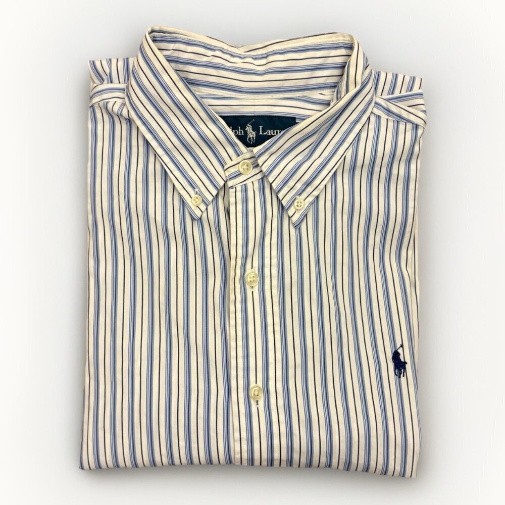 Ralph Lauren Men's Button Down Shirt Size XL White Blue Striped Classic Fit EUC
